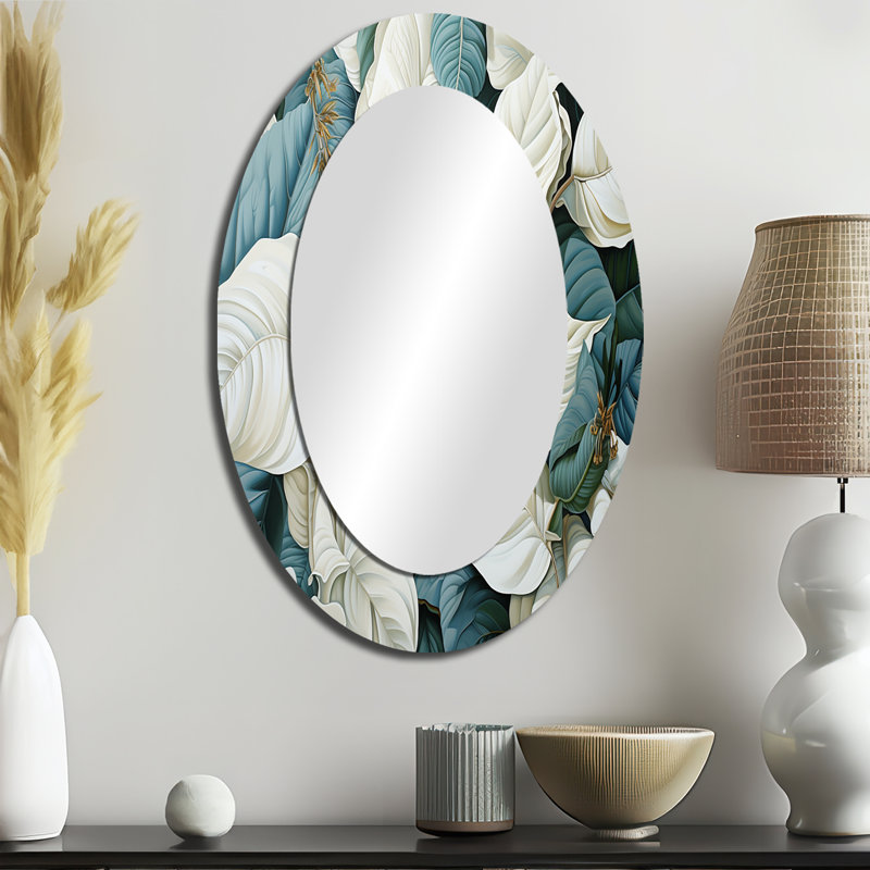 «White Leaves Charm» - miroir mural ovale blanc, 36 po x 24 po