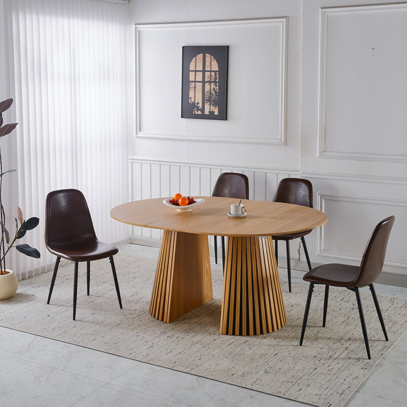 Ensemble de salle à manger 1 + 4,5 pièces, table de salle à manger à pieds en métal Mid-Century pour 4-6 personnes avec plateau en panneau de fibres à densité moyenne, table de salle à manger à piédestal, table basse de loisirs