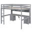 Lit mezzanine double avec bureau, armoires, tiroirs et plateau de chevet, station de charge, gris