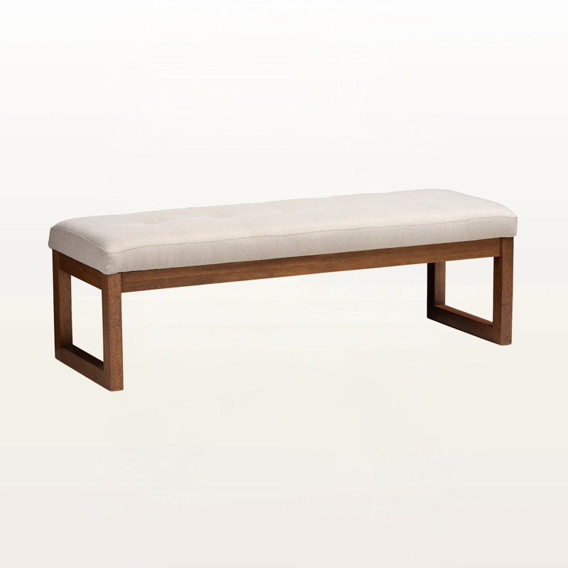 Crivello Light Beige Upholstered Bench With Walnut Finished Wood, 17.32'' H X 52.17'' W X 18.9'' D, Light Beige