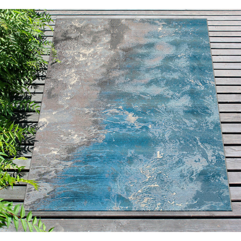 Tapis intérieur / extérieur en polypropylène abstrait océanique, Rectangle 4 pi 10 po x 7 pi 6 po