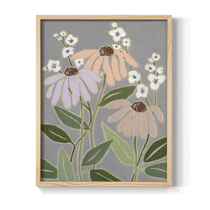 «Woodblock Floral I», reproduction encadrée - bois massif, H 11 po x l 9 po, Naturel