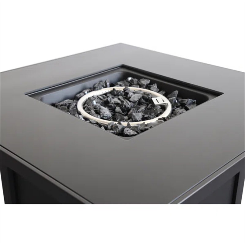 30" Powder-Coated Metal Fire Pit With Smoked Glass Lid