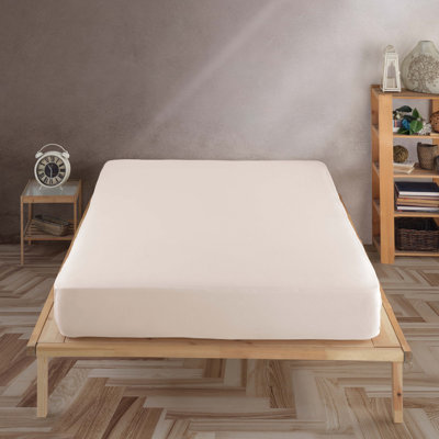 100% Cotton Jersey Small Fitted Sheet, Beige, Fits Twin Size 38 x 75 inches | Soft & Breathable, 4.6 oz/sq yd | Machine Washable at 86°F, Perfect for Comfortable Sleep & Easy Care, Premium Quality Bedding