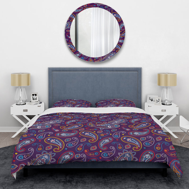 Cachemire floral mauve - Ensemble de housse de couette abstrait - Microfibre de polyester
