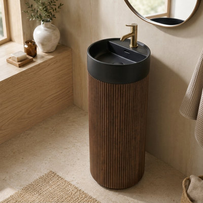 Meuble-lavabo cylindrique autoportant 16 po avec lavabo vasque à surface solide blanc, meuble-lavabo rond avec trou pour robinet
