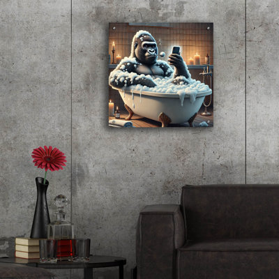  'Gorilla In Bathtub' by Rey Klimt Acrylic Glass Wall Art, 24" x 24"