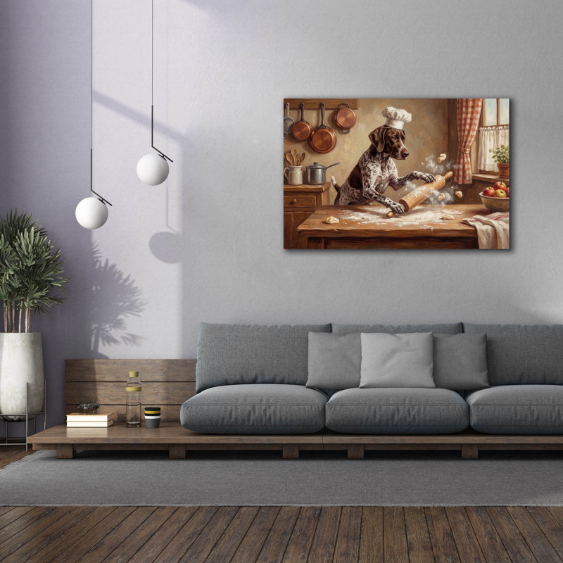  «German Shorthaired Pointer In The Kitchen» par Rich Monet, art mural sur toile, 60 po x 40 po, H 40 po x l 60 po