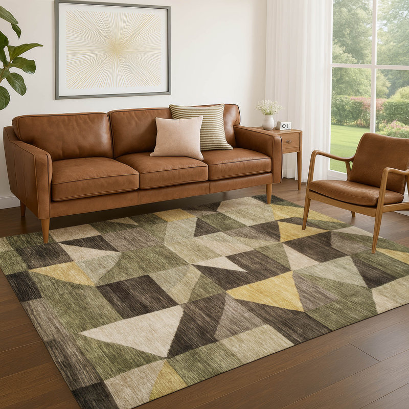 Machine Washable Indoor/Outdoor Jozwiak ACN2373 Geometric Rug, Rectangle 3' x 5'