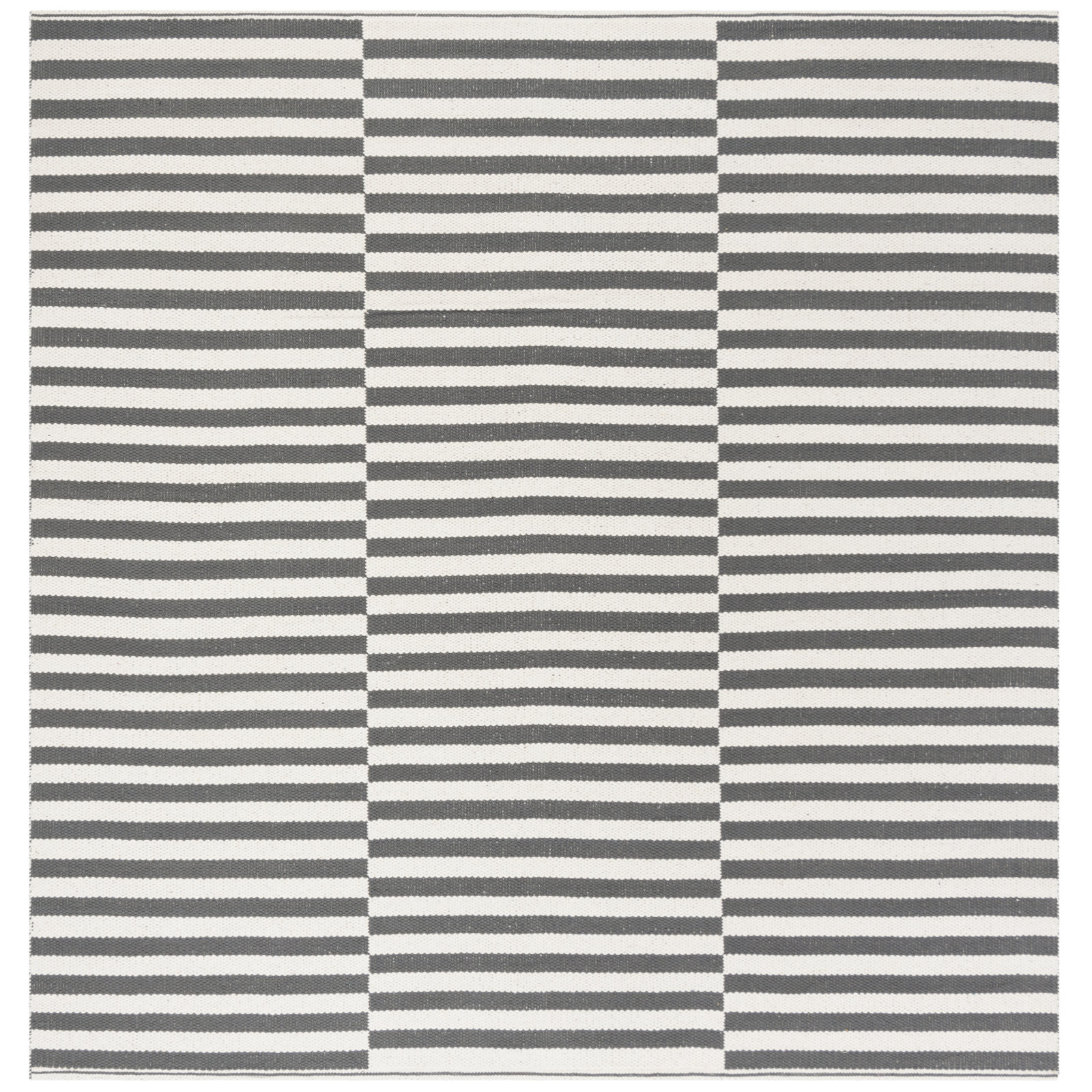 Ilona Ivory Gray Striped Cotton Rug, Square 8'