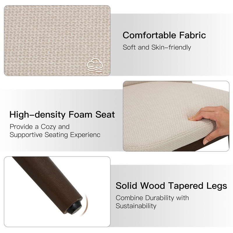 Breathable Fabric Dining Chair - Ergonomic Solid Wood Design, Multi-Scene Use, Beige