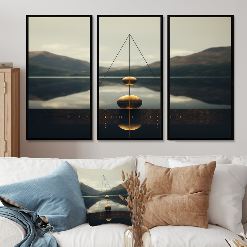 Dietrick - ensemble d'art mural paysage abstrait, Cadre flottant noir, H 40 po x l 60 po x P 1 po