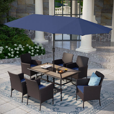 Alyah 6 - Person Patio Dining Set with Rectangular Table , Cushions Included