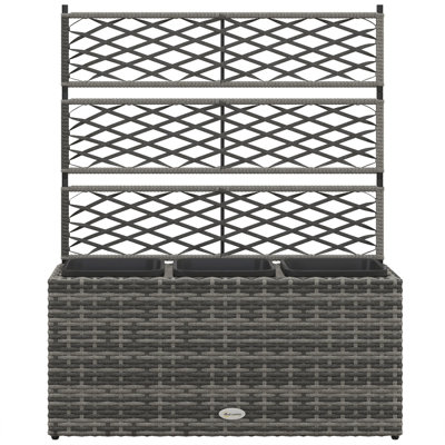 Rattan Planter with Trellis 30*107 cm Steel 1 Piece Raised Garden Bed with Trellis Light Grey with Climbing Trellis