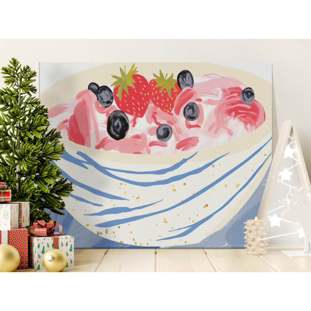 Strawberry Blueberry Bowl Canvas Art Print, Modern Kitchen Wall Decor, Pink Foodie Breakfast Dessert Art, Wholesome Dining Room Gift