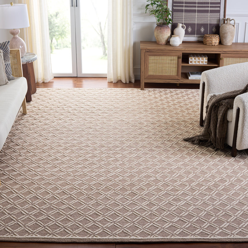 Genre 350 Hand Tufted Wool/Cotton Geometric Rug in Beige/Ivory, Rectangle 8' x 10'