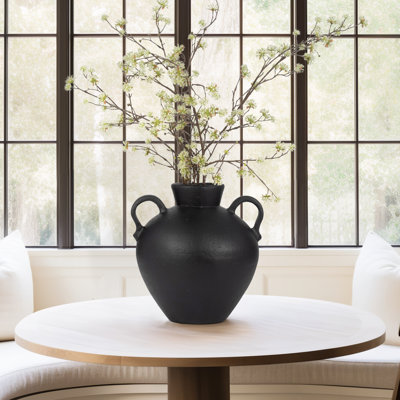 Handcrafted Terracotta Pottery Vase with Dual Handles - Modern Decorative Amphora-Inspired Jug for Stylish Accent Decor - Elegant Sculptural Vessel for Floral Arrangements, Shelves, or Tabletop Display