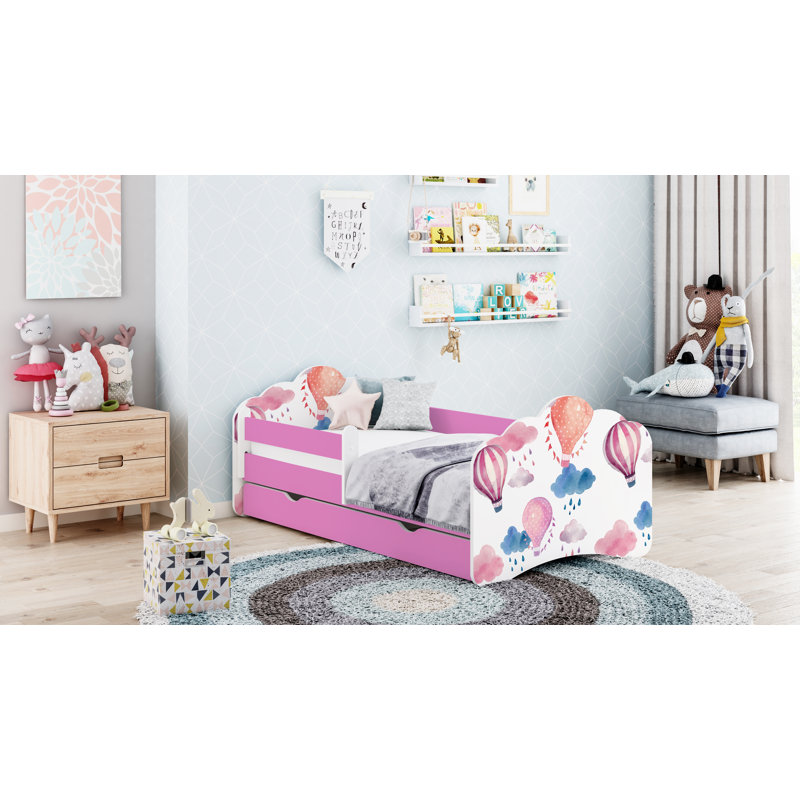Ramsell European Toddler Bed Frame with Drawers, 56.5 x 70 x 140cm, Pink