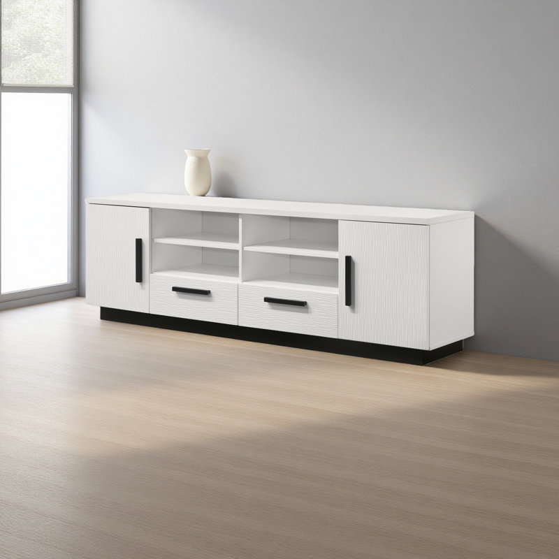 70.5" White Finish TV Stand With Drawers