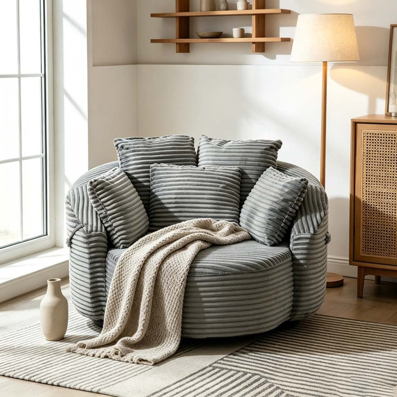 Fauteuil demi-tonneau pivotant à 360 °, Gris