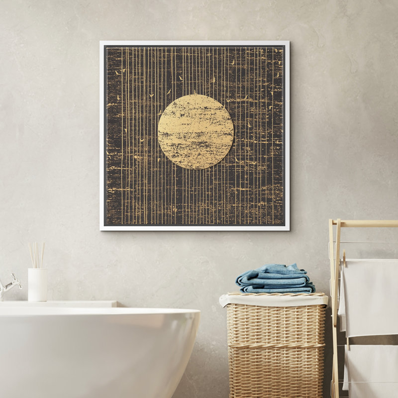 Reproduction murale abstraite de motif de ligne de lune dorée pour salon, H 16 po x l 16 po x P 1,5 po, Blanc