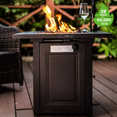50000 Propane Fire Pit Table, 28in Square Outdoor Dinning Fireplace With Lid & Lava Stone, For Courtyard Deck Backyard Gas And Approved Patio Balcony