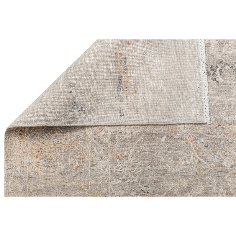 High-Quality Hand-Knotted Beige And Grey Area Rug, Rectangle 10' x 14'