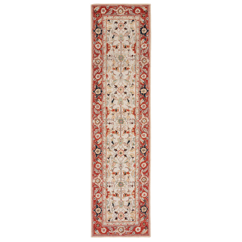 Hollander Hand-Hooked Wool Red Area Rug, Runner 2'6" x 10'