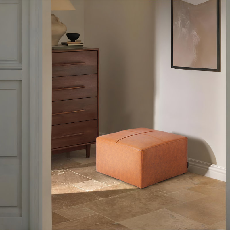 Hustle 56.1Cm Wide Genuine Leather Rectangle Footstool Ottoman, Brown