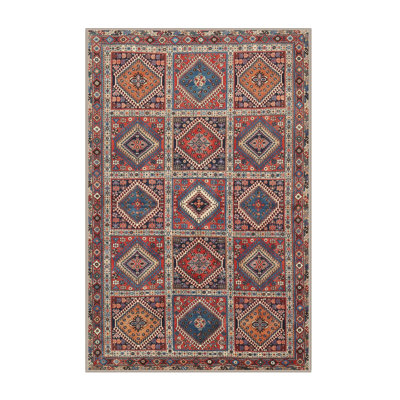 Tapis beige / gris / rouge en laine / polyester tissé à la machine Southwestern