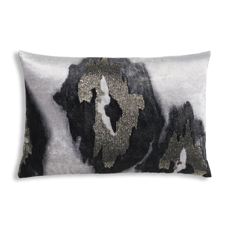Jade Ikat Pillow Cover & Insert, Gray/Silver/Pewter, 14” H x 20” W, Rectangular