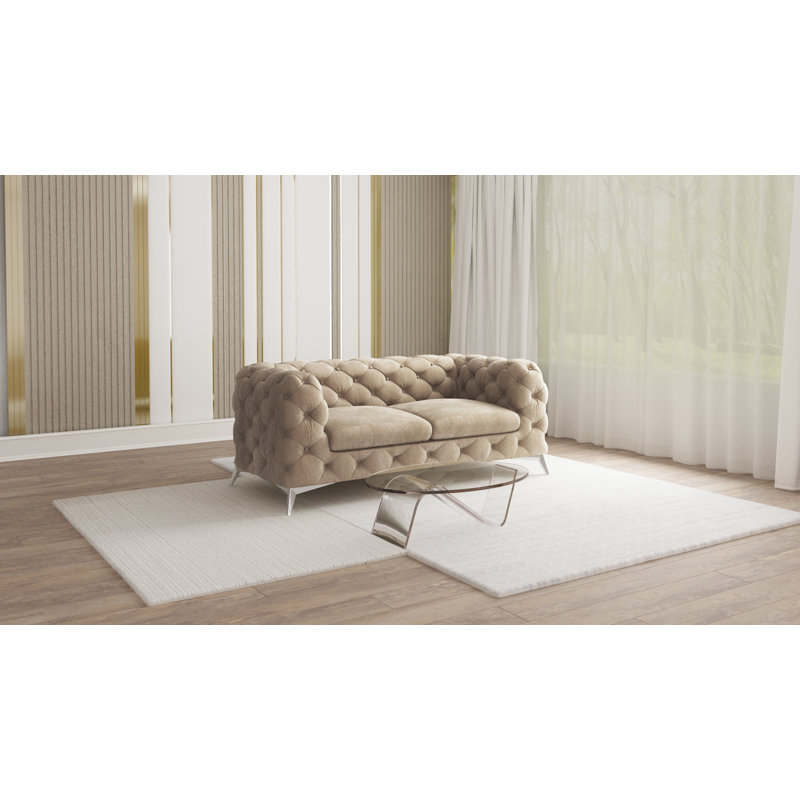 Chesterfield Sofa Bixby 2 Seater with Silver Metal Legs, Dark Cream