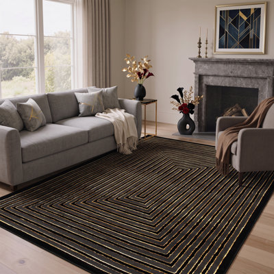Monaco Series Abrstract Black/Gray/Ivory/Beige Area Rug