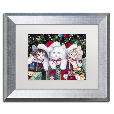 Reproduction d’art sur toile encadrée « meowy Christmas » par Jenny Newland