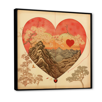 Art mural rétro, paysage de montagne avec cœur I - Japon