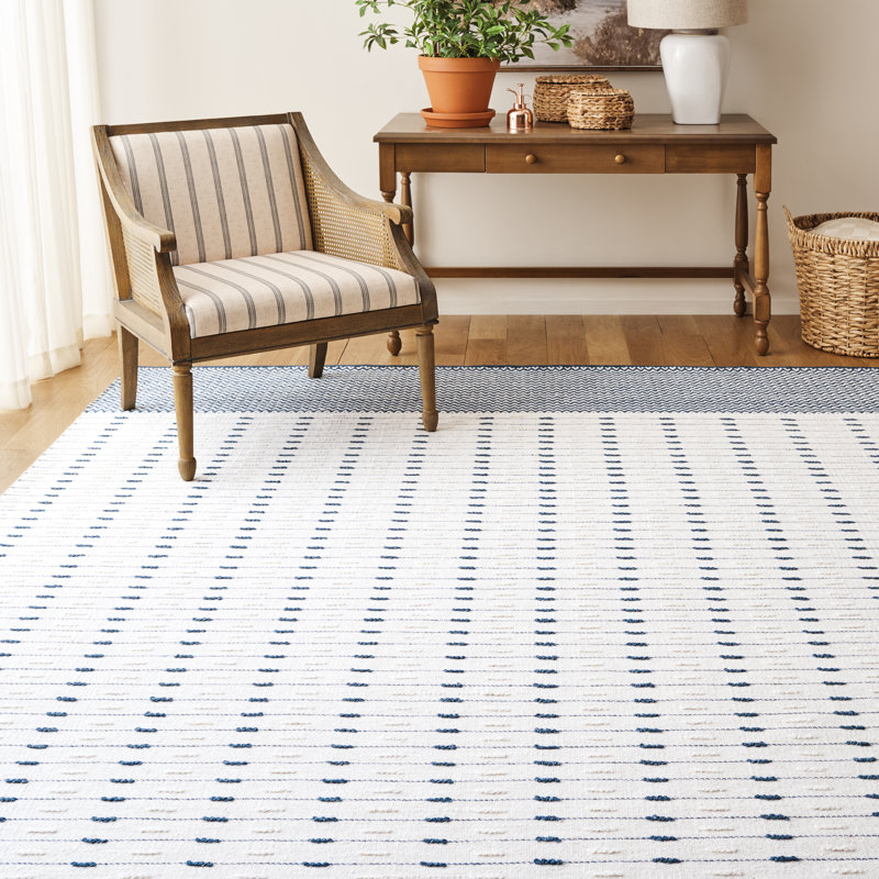 Martha Stewart 9625 Hand Woven Wool/Cotton Geometric Rug in Navy/Ivory, Rectangle 5' x 8'
