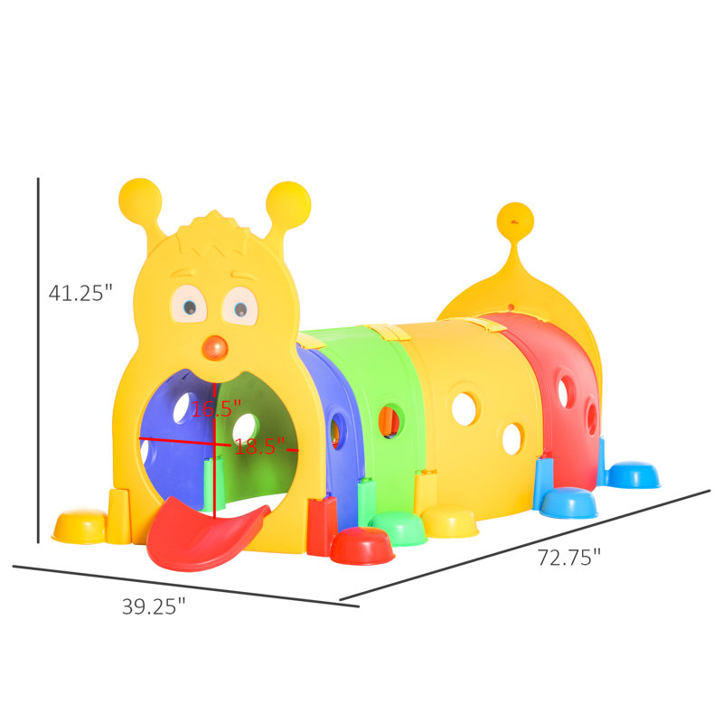 Structure de jeu en forme de chenille, modulable et configurable en différentes formes, idéale pour les jeux énergiques, assemblage requis pour les enfants de 3 à 6 ans, utilisable à l'intérieur comme à l'extérieur, grande durabilité.
