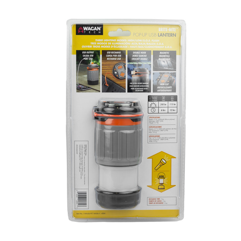 Gray and Orange ABS USB Rechargeable Camping Lantern