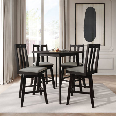 Ensemble de salle à manger 5 pièces à hauteur de comptoir rond avec chaises à lattes, noir