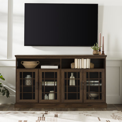 Classic Detailed Glass-Door Tall TV Stand For Tvs Up To 65"