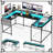 U Shaped Gaming Desk with LED Lights, Power Outlets & USB Ports, Reversible L-Shaped Computer Desk with Monitor Stand & Shelves