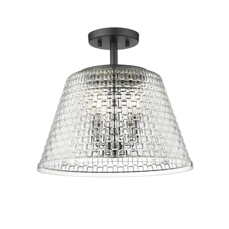 Plafonnier semi-encastré 3 lumières avec abat-jour en treillis transparent Morea, Noir mat