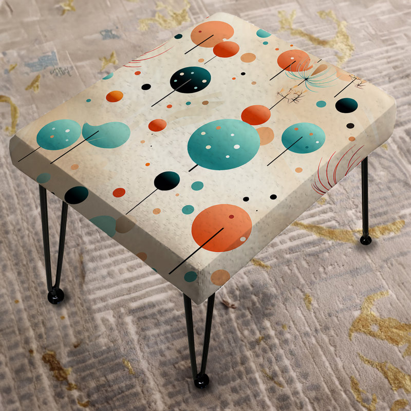 Blue Funky Polka Dot Floral Delights - Vintage Rectangle Ottoman