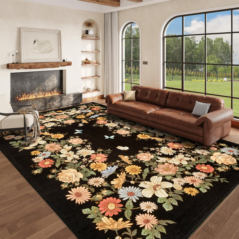 Tapis à motif floral rétro 8 x 10 po Garvee, Rectangulaire 8 pi x 10 pi