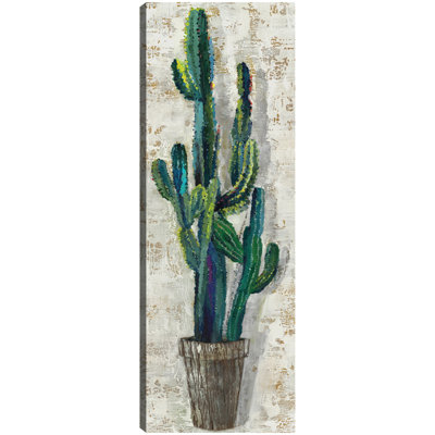Cactus Profile III by Sandy Doonan, 46x17", Large Oversized Tall Saguaro Cactus Desert Portrait Panel Framed Canvas Wall Art Print, Steel Frame