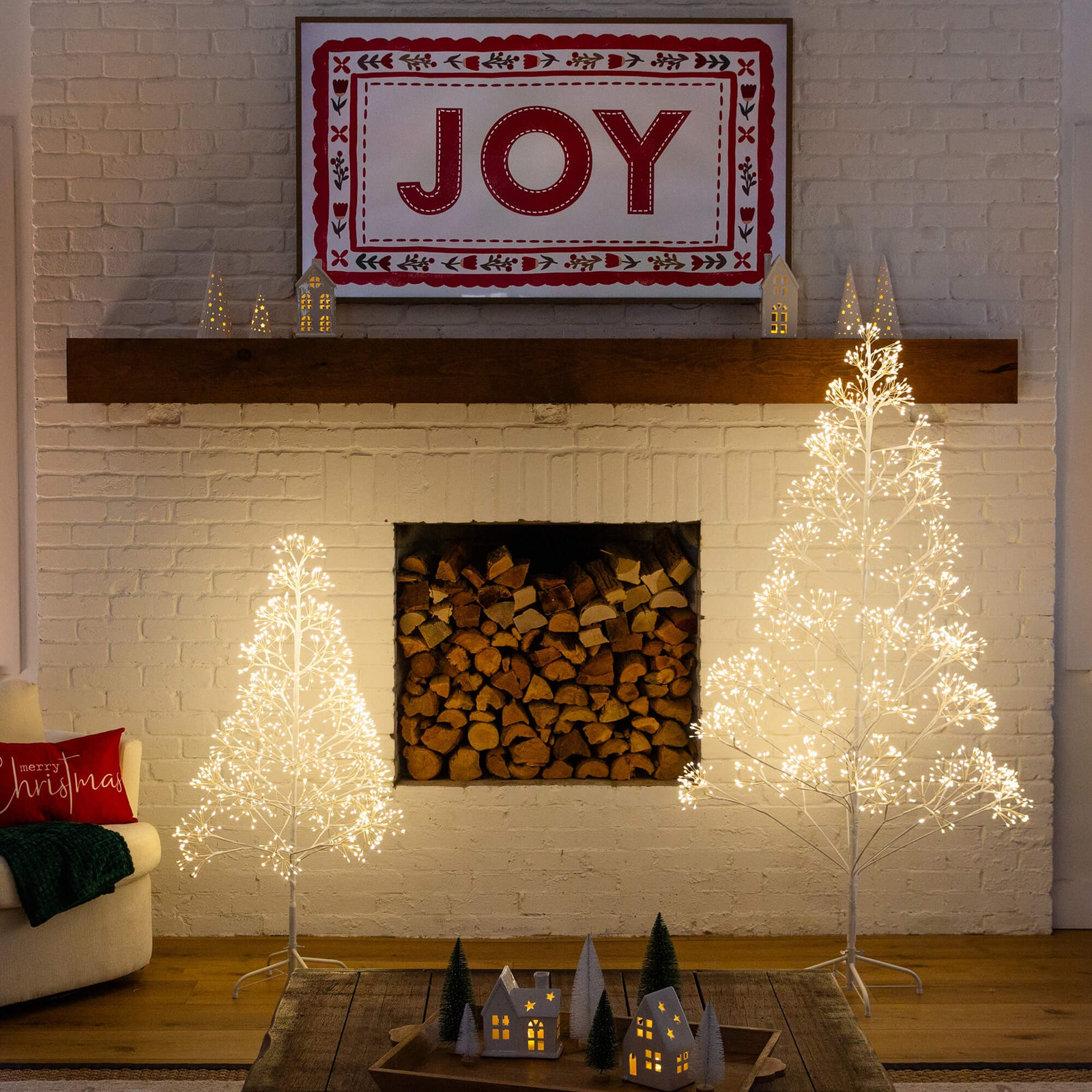 White Pre-Lit Twig Christmas Tree, 4" H x 24" W x 14" D