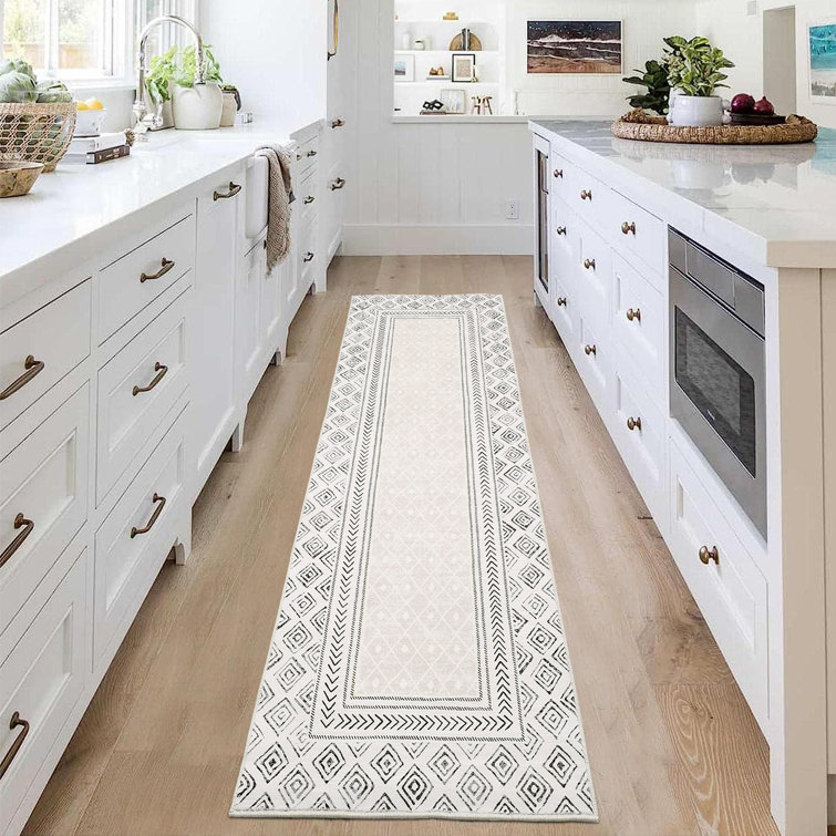 Geometric Bordered Machine Washable Rug with Rubber Backing for Living Room Modern Non-Slip Dining Room Rug Easy-Cleaning Floor Carpet for Bedroom