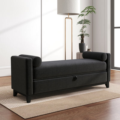 Banc de rangement en sherpa de 66 pouces avec pieds en bois massif et 2 traversins, banc de bout multifonctionnel pour la chambre à coucher, le salon et le vestibule