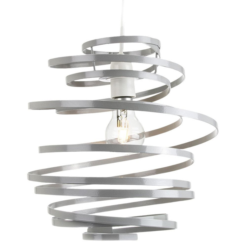 Contemporary Gloss Double Ribbon Spiral Swirl Ceiling Light Pendant, Grey