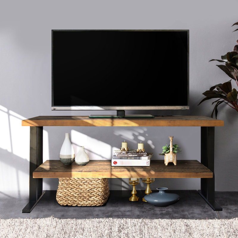 Console multimédia avec tablette ouverte pour la maison - Bois récupéré naturel, finition noire, rectangulaire, P 50,88 po x l 17,85 po H 23,83